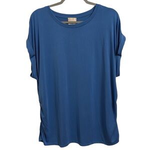 INDUSTRY REPUBLIC WOMENS Size 1X/TG Light Blue Cap Sleeves Tunic Gathers On Side